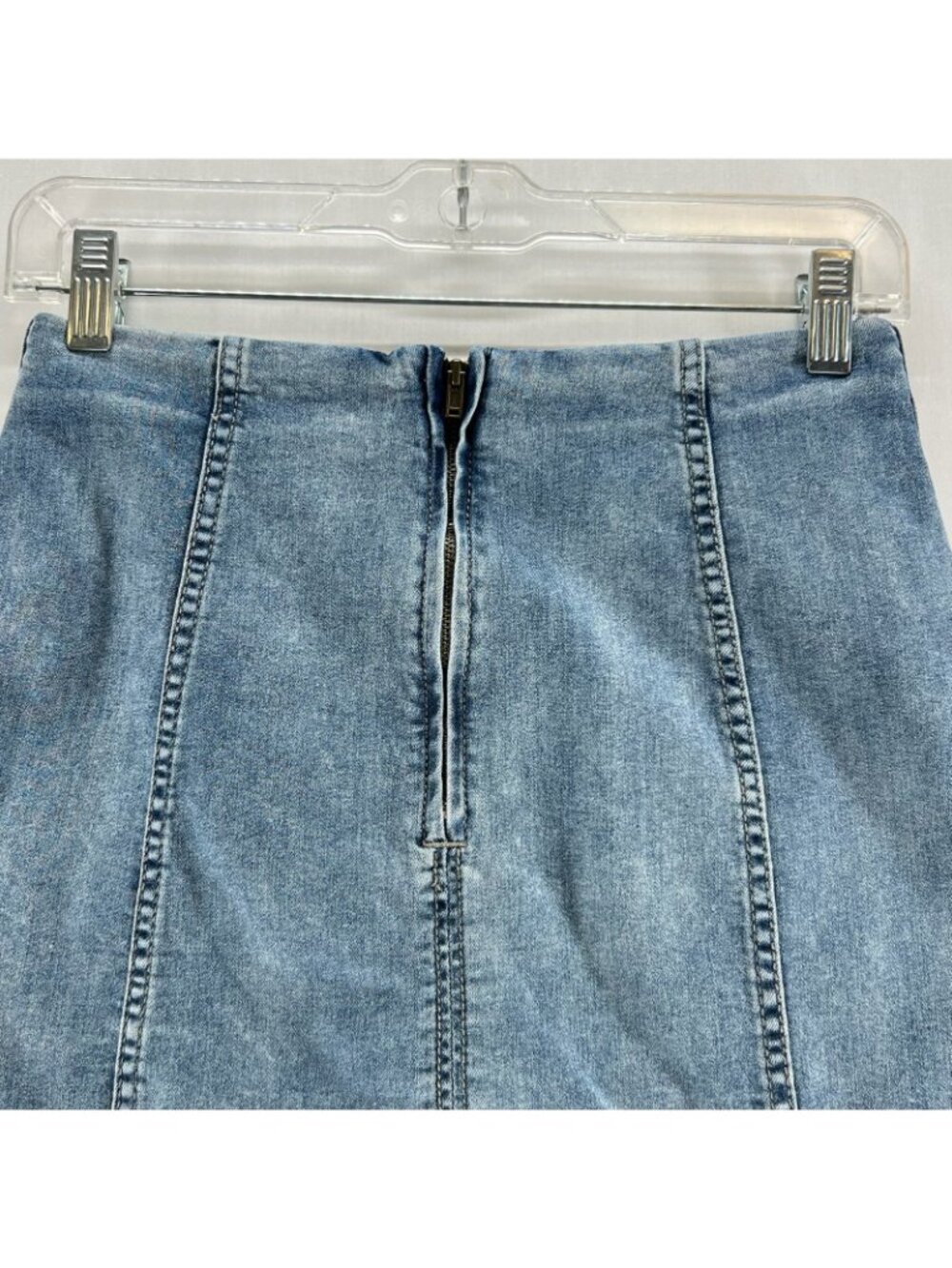 Free People Modern Femme Denim Mini Skirt Womens 6 Seamed High Rise Stretch Blue - Picture 8 of 12